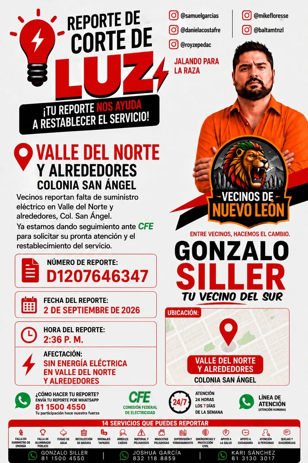 REPORTE DE CORTE DE LUZ / COLONIA SAN ÁNGEL